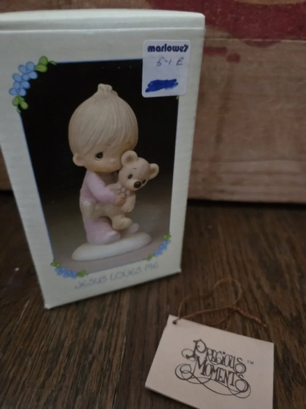 1978 Precious Moments Figurine “Jesus Loves Me” Girl With Bear  E-1372B